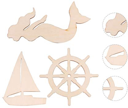 EXCEART 18 Stück Holzscheiben zum Basteln Bemalen Holzstücke Holzplättchen Holz Meerjungfrau Segelboot Streudeko Holzanhänger Streuteile Tischdeko für DIY Scrapbooking