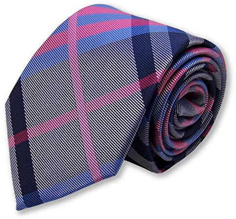 Corbata escocesa a rayas azul fucsia, acabado a mano, Azul fucsia, Talla única