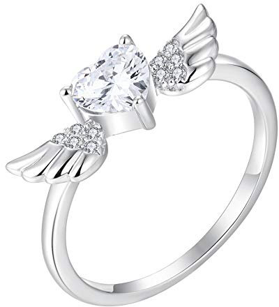 Starchenie Engelsflügel Ringe 925 Sterling Silber Zirkonia Herzring für Damen(Größe62)