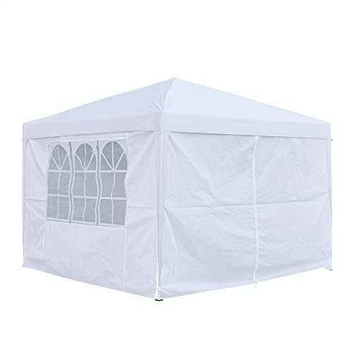 Pop Up Canopy 2.5x2.5m Gazebo Marquee Garden Awning Party Tent Canopy 4 polyester sidewalls (White)