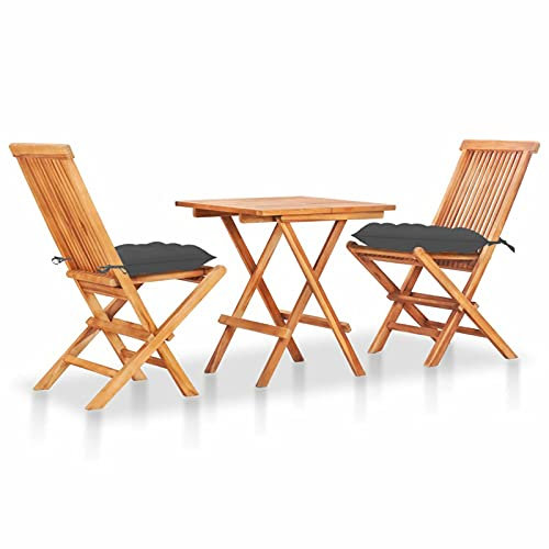 Tidyard Teak Massiv Bistroset 3-TLG.Bistro-Set mit Kissen Klappbar Balkonset Gartenm?bel Sitzgruppe Gartenset Sitzgarnitur Gartensitzgruppe Balkonm?bel Tisch Stühle für Garten, Balkon,Terrasse