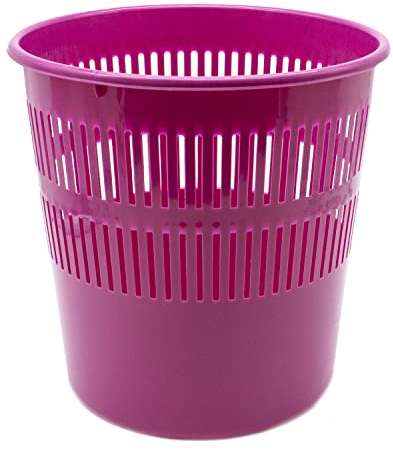 CABLEPELADO Papelera rejilla plastico, Cubo de reciclar, Cesta de basura, Papelera de plástico, Papelera escritorio, Papelera oficina, 28 cm alto x 27.5 cm diámetro, Capacidad 12 Litros, Rosa