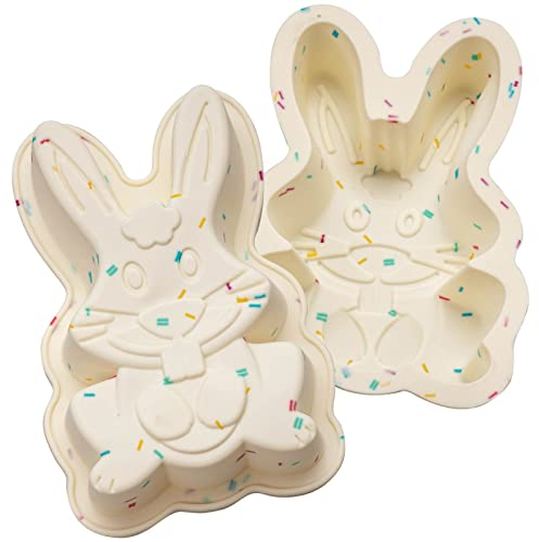 Lot de 2 moules à gâteau en forme de lapin de Pâques - Moules à gâteau mignons en silicone - Moules à chocolat cassables pour la cuisson de Pâques, les fêtes, les gâteaux, les desserts géants