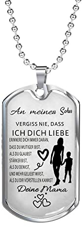 AITENME Dog Tag Kette Für Meinen Sohn Von Mama,Schmuck Herren Halskette Geschenke(Silber)