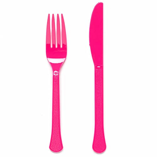 Amscan 9915411-202 - Bright Pink Eco-Friendly Re-usable Dishwasher Safe Mixed Cutlery - 24 Pack