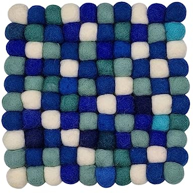 Grült Home Topfuntersetzer - Filz untersetzer für Tassen, Töpfe, Pfannen und Tassen handgefilzt in Nepal (Blau, Square 20 cm)