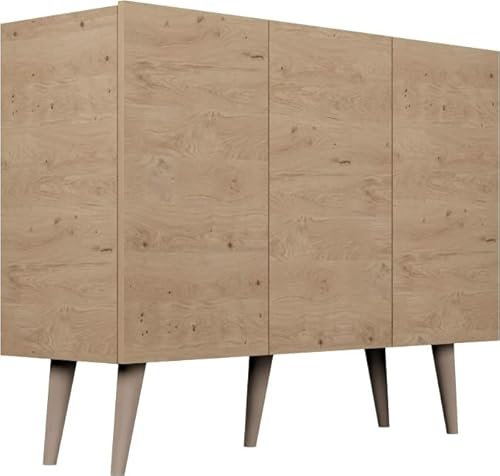 WFL GROUP Kommode Sideboard 120 cm - Skandinavisch Schrank 40 cm Tiefe mit Holz Füße und 3 Türen - Eiche Artisan