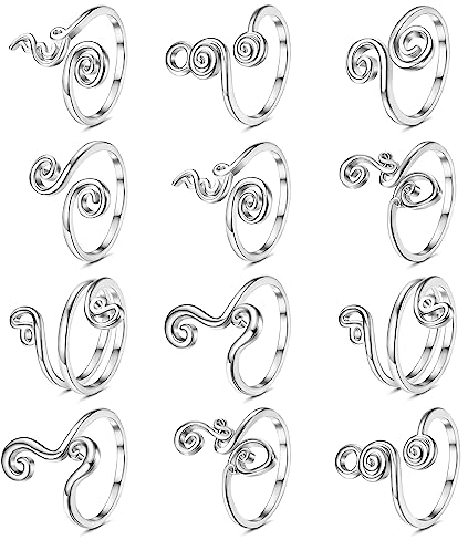 Sllaiss 12 Stück Zehenringe für Frauen Verstellbare offene afrikanische Zehenringe Einfache stapelbare Daumenringe Set Schwarz Weiß Vergoldet Knöchelringe Sommer Strand Fußschmuck (Set Silber)
