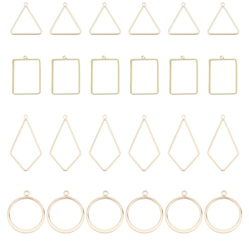BENECREAT 24 Stück 4 Stile 18 Karat Vergoldete Hohle Geometrische Charm-Anhänger, Offene Lünette Anhänger Für Ohrringe Armband Halskette Schmuckherstellung Handwerk, 6pcs / Style