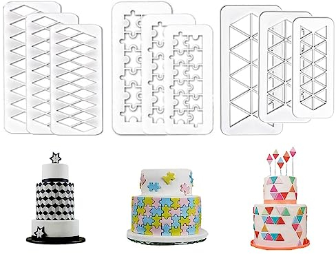Tvoip Lot de 9 moules à gâteaux et fondants, emporte-pièces géométriques carrés en losange et échelle de puzzle pour décoration de cupcakes d'anniversaire (lot de 2)