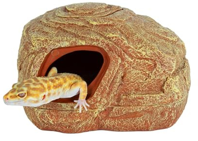 REPTI ZOO Gecko Hide Cave, 2 in 1 Snake Reptile Hideout for Hide & Rest & Breed & Feeding, Reptile & Amphibian Habitat Decor for Corn Snake, Small Snake, Ball Python, Crested Gecko, Leopard Gecko