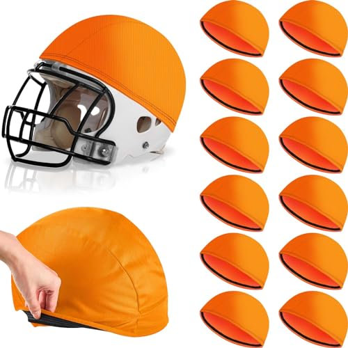 Ramede 12 Pieces Football Helmet Covers for Practice Scrimmage Cap Helmet Cover Scrimmage Cap for Youth Adult Football Hockey Training Accessories 10.4 Inch in Diameter (Regular Style,Orange)