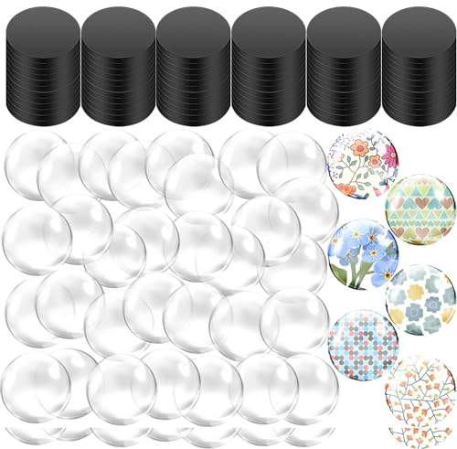 96 Pieces Glass Ceramic Magnet, 25mm Craft Fridge Magnet with Adhesive Backing and Transparent Clear Glass Cabochons, Small Refrigerator Magnets for DIY, Decor, Kitchen, Office