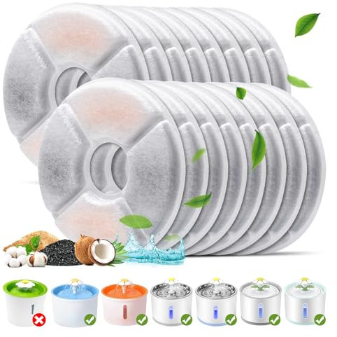 Katzenbrunnen Filter, 16 Stück Ersatzfilter für 2/2,4L Trinkbrunnen Dreifach-Filtrationssystem Aktivkohlefilter für Wasserbrunnen für Katzen Automatischen Wasserspender Trinkbrunnen für Katzen