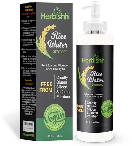 Herbishh Rice Water for Hair Thickener Shampoo, With Rosemary Oil, For All Hair Types, Men and Women 400ML