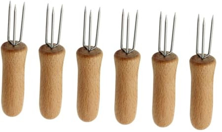BESPORTBLE 6pièces Lot De Fourchettes à Épis De Maïs Avec Manche Bois Accessoires De Barbecue Pour Fruits Et Épis