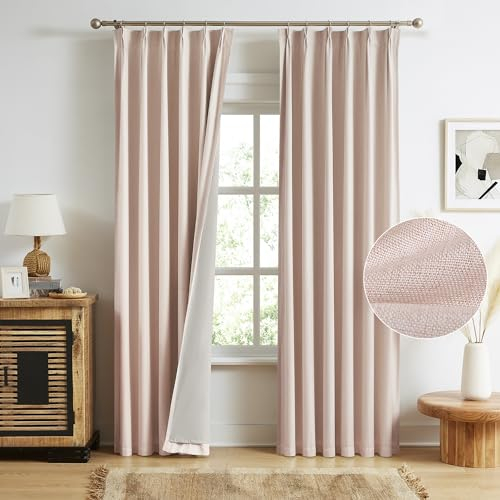 MAIHER Verdunklungsvorhänge mit Schlaufen auf der Rückseite, 160 cm, für Mädchenzimmer, geräuschreduzierend, wärmeisoliert, Leinenoptik, Plissee-Vorhänge mit Haken, für Kinderzimmer, B 40 x L 63, 2