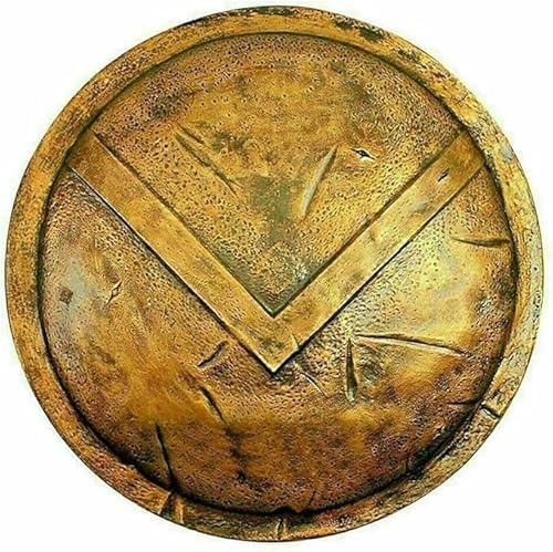 Mittelalterlicher runder 300 Spartaner-Schild – griechischer König Leonidas 18 Gauge Stahlpanzer LARP SCA Krieger Cosplay Battle Ready Shield Herren, Gold, 61 cm