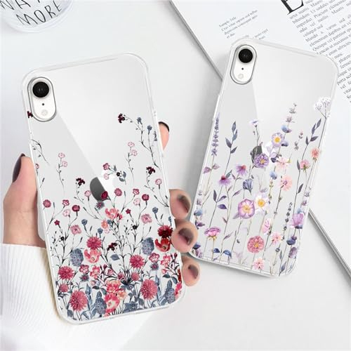 Xylota 2 Stück Handyhülle für iPhone XR 6,1 Hülle, Transparent Case mit Aesthetic Muster Blumen, Durchsichtig Weich Silikon Ultra Dünn TPU Stoßfeste Kratzfest Schutzhülle Frauen Mädchen Cover