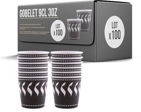 SPARKLERS CLUB Lot de 100 Gobelets 9cl / 3oz Jetables en Carton Noir 100% Biodégradable - Gobelet à café en papier 90ml Thé et les Boissons Rafraîchissantes. Gobelets Boissons chaudes et froides