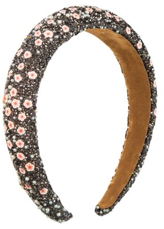 scicent Haarreifen Retro Strass Stirnband Einfaches Blumenmuster Haarband Breit Gepolstert Haarschmuck für Damen und Mädchen für Dating Urlaub Reisen Yoga (Grau) - 26906
