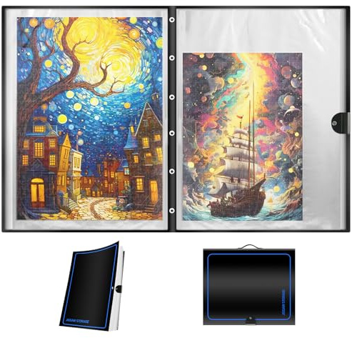 ALL4JIG Classeur de puzzle 26 x 30,3 pouces, dossier de rangement peu encombrant pour collection de puzzles de 500 à 1000 pièces, capacité pour 20 puzzles, poches de