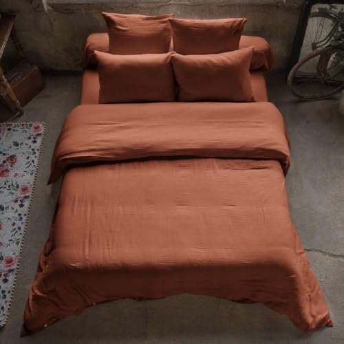 Housse de Couette 240x260 cm en Gaze de Coton Terracotta
