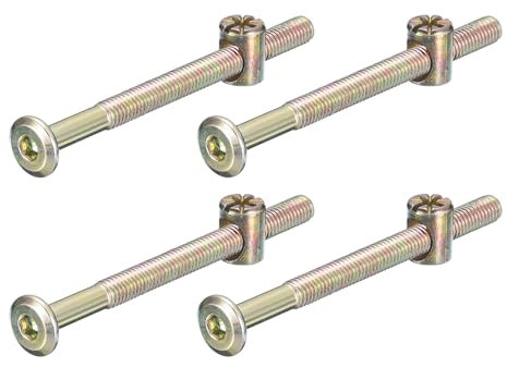 sourcing map 4Pcs Hex Socket Head Screws Bolts Barrel Nuts, M6 x 80mm Socket Furniture Bed Bolt Barrel Nuts with Wrench for Chairs Cots, Bronze Color
