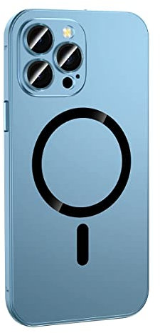 POVVFRTY Magnetic Charging Aluminium Metal Bumper Matte Case Cover for 14 Plus Pro Max 13 12, Compatible with /11478(Blue,For iphone 13 pro max)