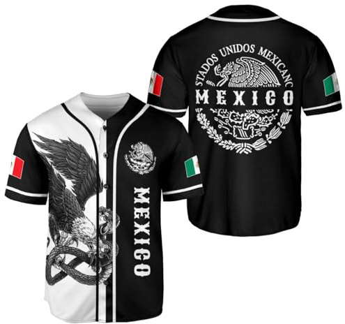 BOZENTIM Mexiko Baseball Jersey Shirts, Jersey De Mexico Flag Jersey for Men Women, Mexican Eagle Unisex Shirt Sports Gifts