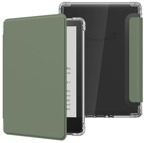 MoKo Coque pour 6,8 Kindle Paperwhite 11 Gén Modèle 2021, Étui de Protection Ultra Clair en TPU Souple et Transparent avec Auto Réveil/Sommeil, Gris-Vert