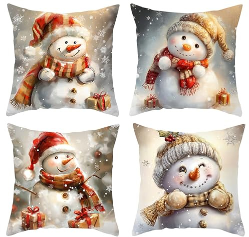 4 Stück Kissenbezug Weihnachten, 45x45cm Kissenbezüge aus Samt Winter Zierkissenbezug Weihnachtsdeko Weihnachtskissenbezug Weihnachten Dekokissen, Kissenhülle für Sofa Schlafzimmer (F, 45x45cm)