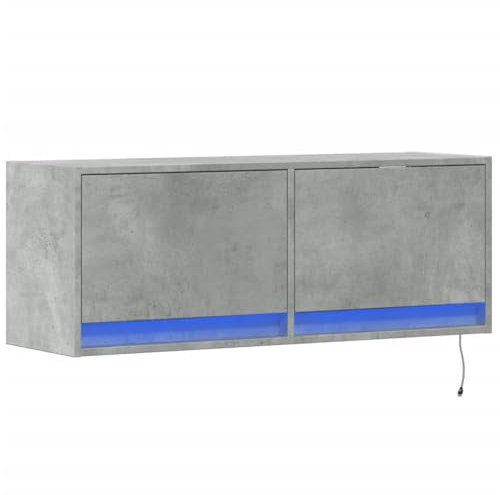 vidaXL Floating TV Wall Cabinet with Customizable LED Lights - Concrete Grey - Engineered Wood Entertainment Center - 2 Drawers - 100x31x38 cm - Space-Saving Storage Unit