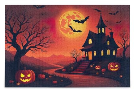 1000 Teile Puzzle Halloween Haus Rot DIY Geschenk Puzzle mit Netz-Aufbewahrungstasche Spaß Familie Aktivität