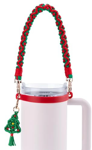 Bluwing Water Bottle Handle Strap Compatible with Owala, Handle Strap for Stanley Cup, Hydro Flask and Most 12-40oz Water Bottles(Christmas Green)