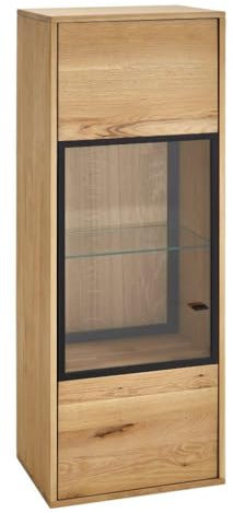 FURNARO MONZARA Hängevitrine mit 1 Tür Links angeschlagen Wildeiche massiv Natur geölt modern komplett montiert BHT 50x132x38 cm