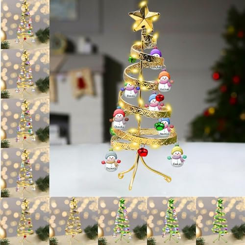 Albero di Natale a spirale in ferro personalizzato con 1-15 nomi personalizzato pupazzo di neve nome albero di Natale con luci a LED da tavolo piccolo albero di Natale artificiale decorazione regalo