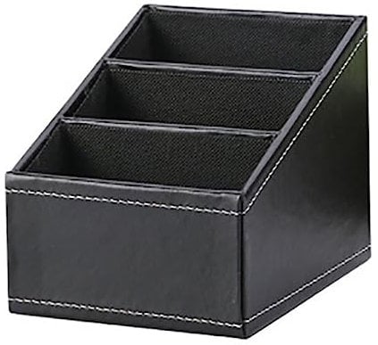 Remote Control Holder, Desktop Storage TV Remote Holder, PU Leather Cosmetic Remote Control Holders Remote Control Caddy Remote Control Organiser Black