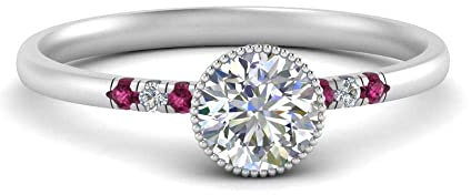 CaratYogi Bague Antique Fine Lunette Ronde Argent Sterling Saphir Rose créé Rond façonner Bagues de fiançailles Vintage réglage de la Broche Taille 58 Cadeau