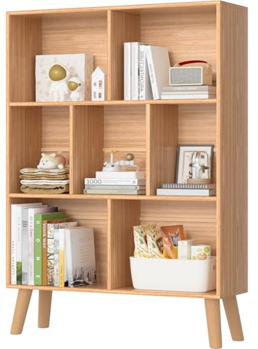 Würfel Bücherregal 3 Etagen Mid-Century Bücherregal mit Beinen, Retro-Holzbücherregale Organizer Aufbewahrungsregal, Freistehende moderne offene Bücherregale für Schlafzimmer, Wohnzimmer, Natürliche