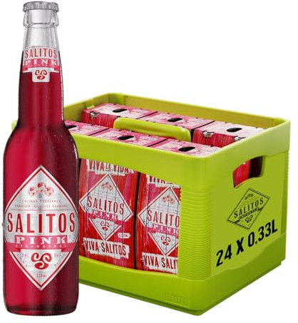 SALITOS PINK, 24 x 0,33l Glas Mehrwegflaschen im Kasten, enthält 6 x 4er Pack, Erdbeer-Mixgetränk mit fruchtigem Geschmack & prickelnde Kohlensäure, 5,0% Vol. – erfrischend leichter Sommerdrink