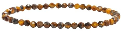 LAKADA Echtes Tigerauge Edelstein Armband mit facettierten 4mm Perlen Heilstein Schutzstein Edelsteinarmband Glücksbringer Talisman Geschenk (Tigerauge, 21CM)