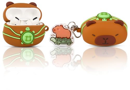 Hülle für AirPods Pro 2nd/1st Erzeugung Ohrhörer(2023/2022/2019), XMBYGY Silikon Niedlich Cartoon Fall Schutz Stoßfeste Abdeckungen mit Schlüsselbund für AirPods Pro/Pro 2 (PPcapybara)