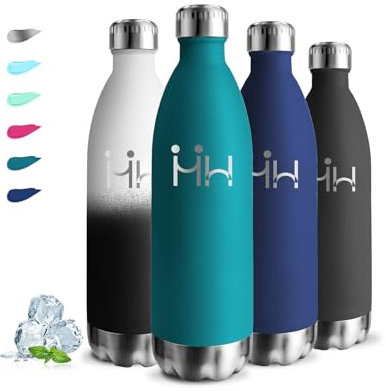 Gourde Isotherme, Gourde 1l, Sans BPA, Gourde Sport, 24h Froid & 12h Chaud, Gourde Inox, Anti Fuite, Gourde Metal, Facile à Transporter, Bouteille d'eau pour Voyage, Camping, Randonnée, Yoga, Aptitude