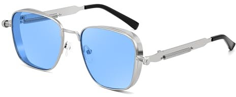 FEISEDY Retro Steampunk Sonnenbrille Quadratische mit Metallrahmen Vintage Square Brille für Herren Damen UV400 Schutz B0293