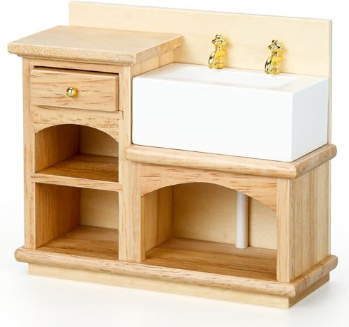 Puppenhaus Möbel,Miniatur Möbel Waschbecken Küchenspüle Puppen Waschtisch Puppenmöbel 1/12 Miniatur Zubehör Badezimmer