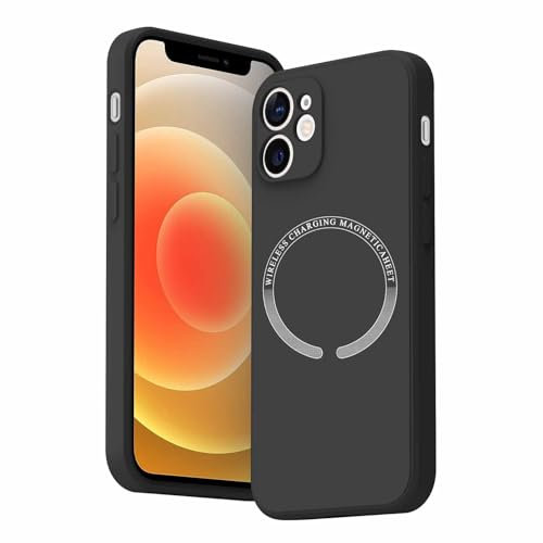 WOOZ Magnetic Case for iPhone 12mini Phone Case with MagSafe, Camera Protection Ultra Slim Shockproof Bumper Liquid Silicone Case with Microfiber Lining (Black)