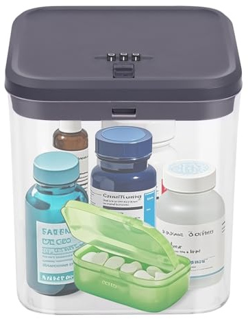 Gemaxvoled Medicine Lock Box with Code - Small Lockable Storage Box for Pills, Fridge Food & Phone | BPA-Free, Childproof | 5.5x5.5x6.3in | Home, Office & Travel Safe