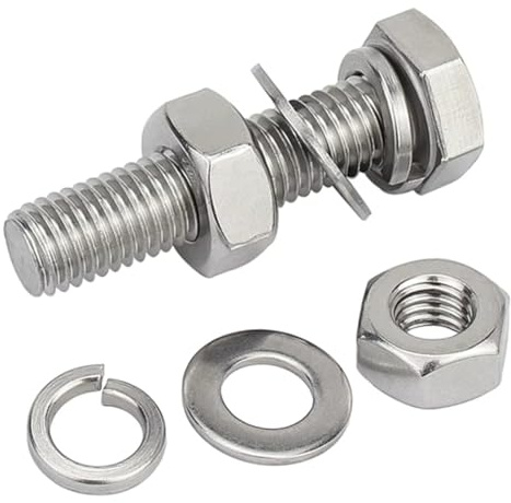 MultiScrew M16 (16mm) x 50mm Hex Set Screw Bolts, Full Hexagon Nut, Form A Washer and Spring Washer. Grade 8.8 High Tensile Strength Steel Zinc Plated (Pack of 4)