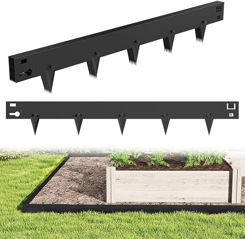 Aufun Lot de 15 bordures de pelouse en métal galvanisé - 15,9 m - Flexible - Avec pointes - Pour cour, jardin, ferme, noir - 106 cm L x 16 cm H